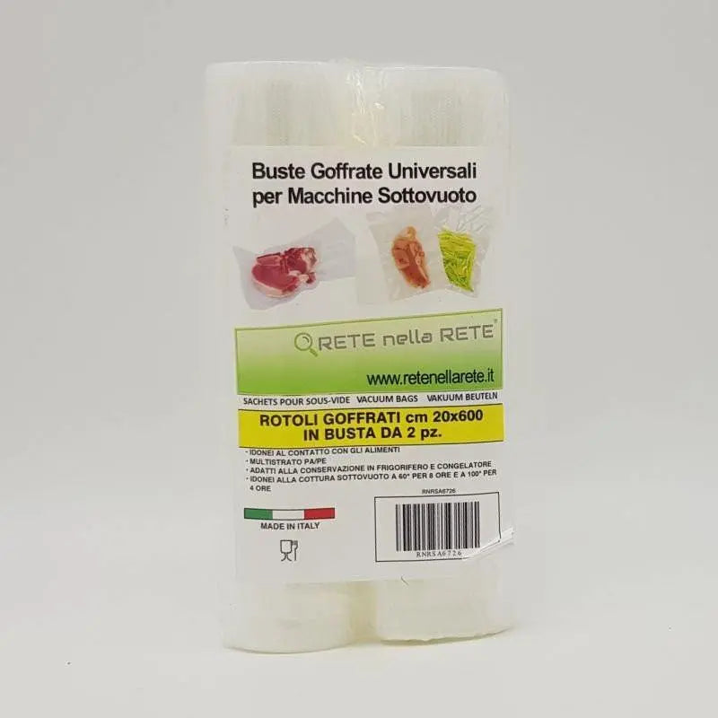 Busta con 2 rotoli 20x600 cm goffrati 3 strati per sottovuoto Rnr RETE NELLA RETE